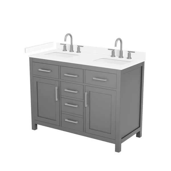 Beckett 48 in. Double Freestanding Dark Gray Bath Vanity with White Cultured Marble Top