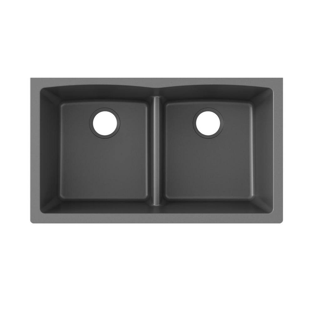 Graphite Double Bowl Undermount Stone Sink, 33 x 19 Inches