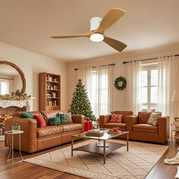 TOZING 52 in. Smart Indoor Modern Wood Low Profile Propeller Flush Mount Ceiling Fan with Light Integrated LED Remote Included