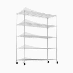 5-Tier Heavy-Duty Adjustable Shelving and Racking, 300  lbs. Per Wire Shelf, with Wheels and Shelf Liners-White