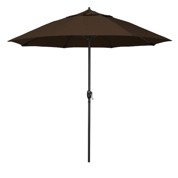California Umbrella 9 ft. Black Aluminum Market Patio Umbrella Fiberglass Ribs and Auto Tilt in Mocha Pacifica