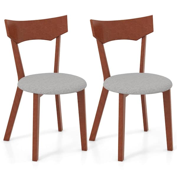 Costway Walnut Fabric Armless Dining Chair Set of 2 with Rubber Wood Legs Padded Seat Cushion