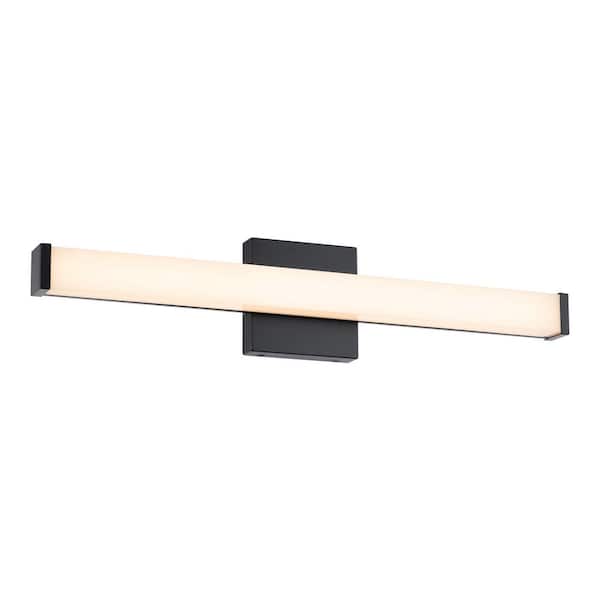 Slim 24 in. 1 Light Selectable 5CCT Black LED Bathroom Vanity and Wall Light Bar with White Acrylic Shade