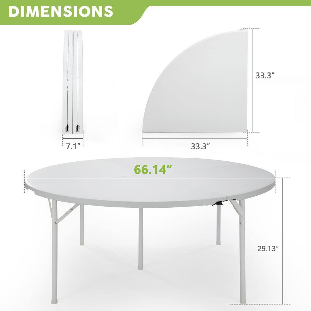 66" White Steel and Plastic Round Folding Table