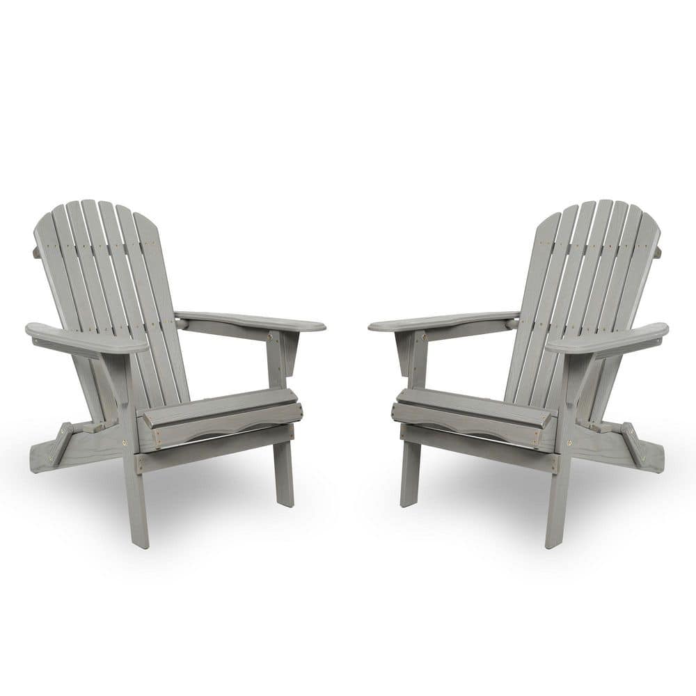 Gray Wood Patio Adirondack Chair Set of 2 Outdoor Folding Embossed Lounge P