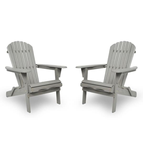 Unbranded Gray Wood Patio Adirondack Chair Set of 2 Outdoor Folding Embossed Lounge Patio Chair for Patio, Deck Law Porch, Garden