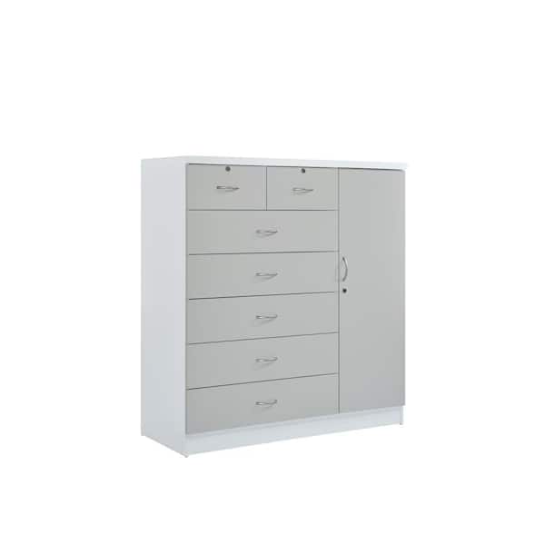 HODEDAH Grey 7-Drawer with Locks on 2-Top Drawers plus 1-Door with