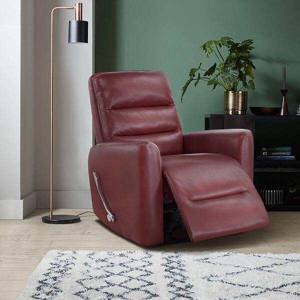 Lazzara Wiley Red Faux Leather Upholstery Manual Swivel Glider