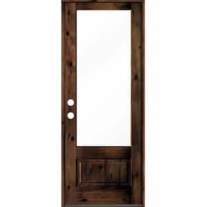 36 in. x 96 in. Knotty Alder Right-Hand/Inswing 3/4 Lite Clear Glass Red Mahogany Stain Wood Prehung Front Door