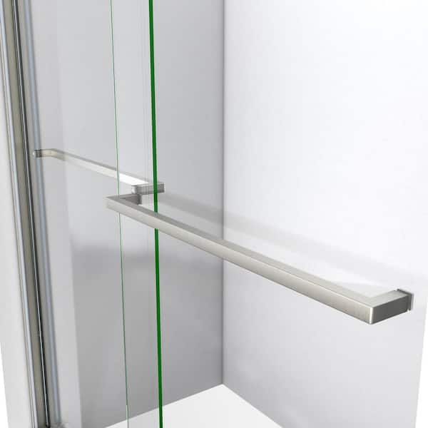 Sapphire 44 in. to 48 in. W x 76 in. H Sliding Semi-Frameless Shower Door in Brushed Nickel with Clear Glass