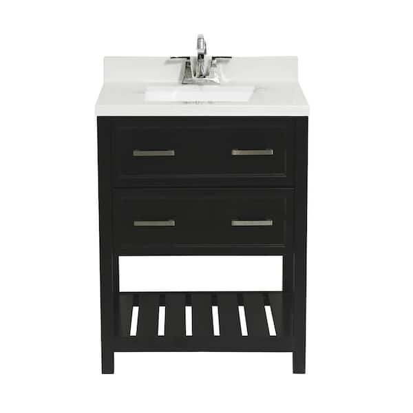 Amluxx Milan 25 in. Bath Vanity in Espresso with Cultured Marble Vanity Top with Backsplash in Carrara White with White Basin