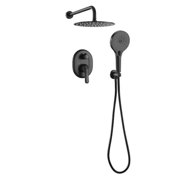 Boyel Living 3-Spray 10 in. Fixed and Handheld Shower Head Wall Mount Dual Shower Heads 1.8 GPM in Matte Black