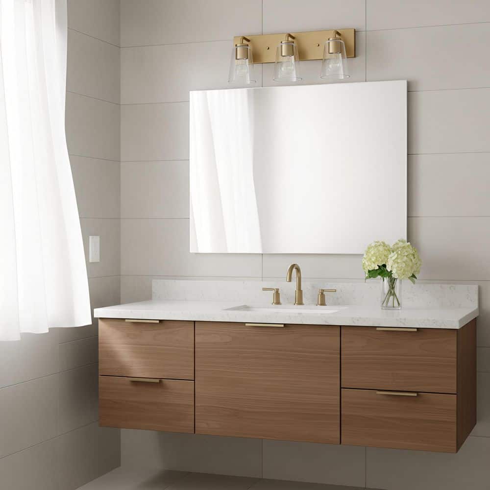 Miles 18 in. W x 8 in. H 3-Light Satin Brass Dimmable Large Bathroom Vanity Light with No Bulbs Included price history on PriceWatchPro