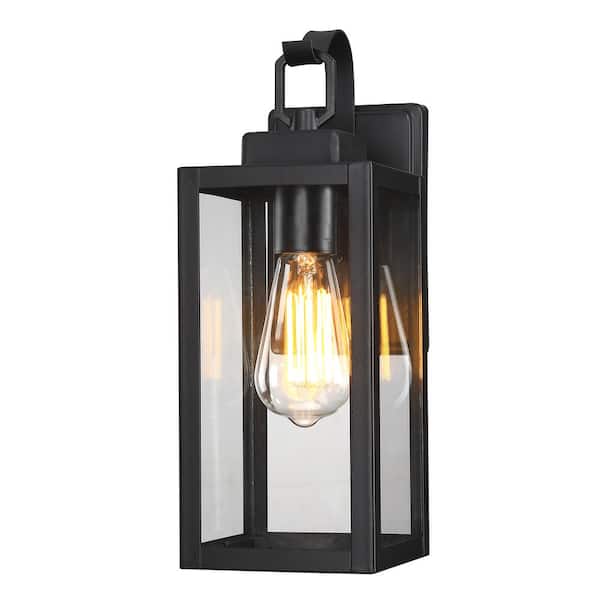 Dawn 13 in. 1-Light Matte Black Hardwired Outdoor Wall Lantern Modern Sconce with Clear Glass