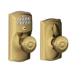 Camelot Antique Brass Electronic Keypad Door Lock with Georgian Knob and Flex Lock