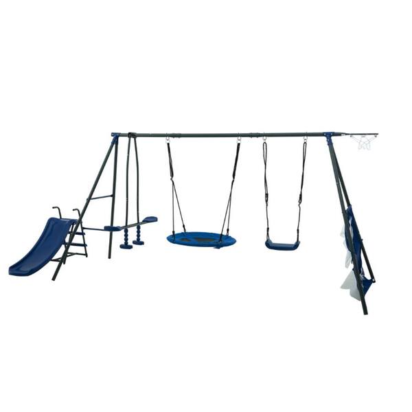 GOGEXX Outdoor Blue Swing Set with 6 function with 31.5in net swing for ...