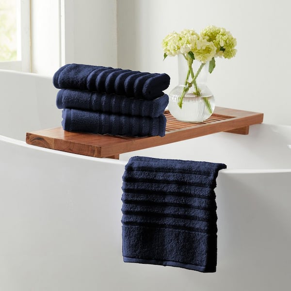 Navy Blue Premium Cotton Ribbed Textured 6-Pack Hand Towel Set