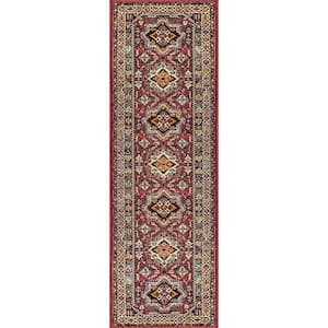Randy Transitional Medieval Red 3 ft. x 12 ft. Indoor/Outdoor Runner Rug