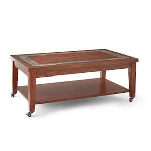 Davenport 50 in. Brown Large Rectangle Wood Coffee Table with Locking Casters