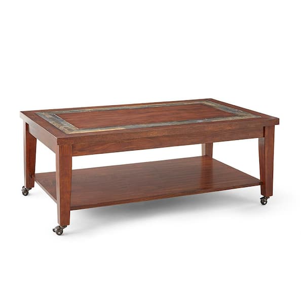 Unbranded Davenport 50 in. Brown Large Rectangle Wood Coffee Table with Locking Casters