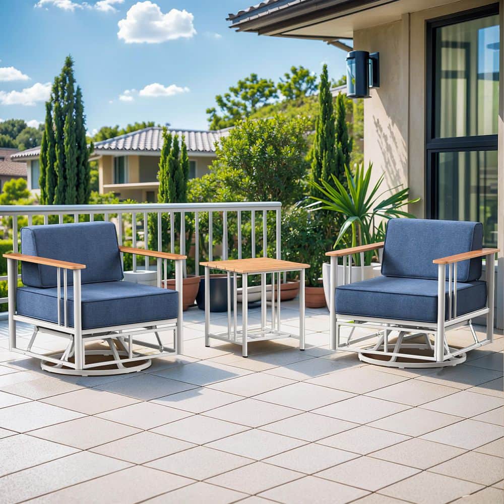 BoulderSeat 3-Piece White Metal Patio Conversation Set with 6 In. Olefin Blue Cushions and Side Table price history on PriceWatchPro