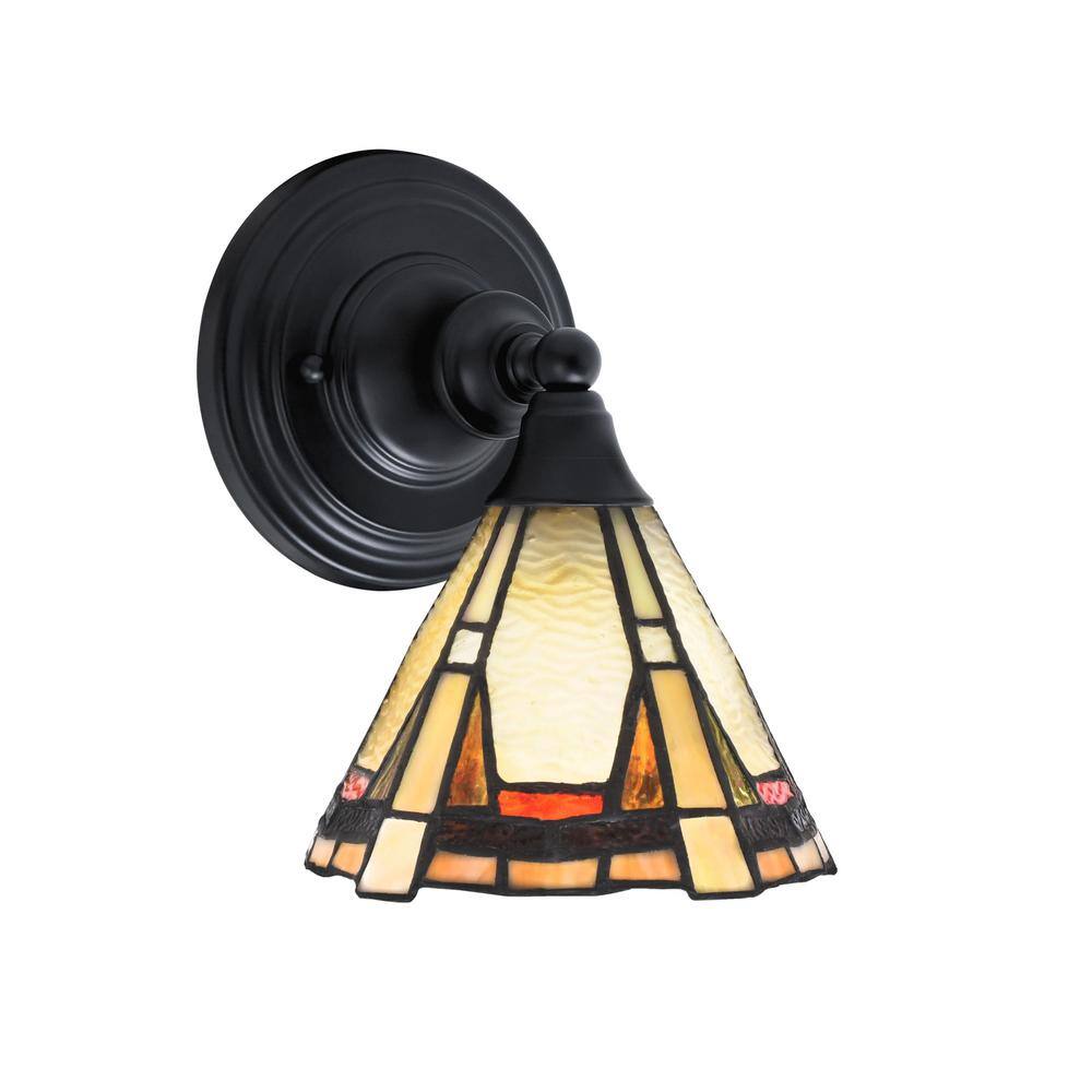 Fulton 1-Light Matte Black Wall Sconce, 7 in. Zion Art Glass