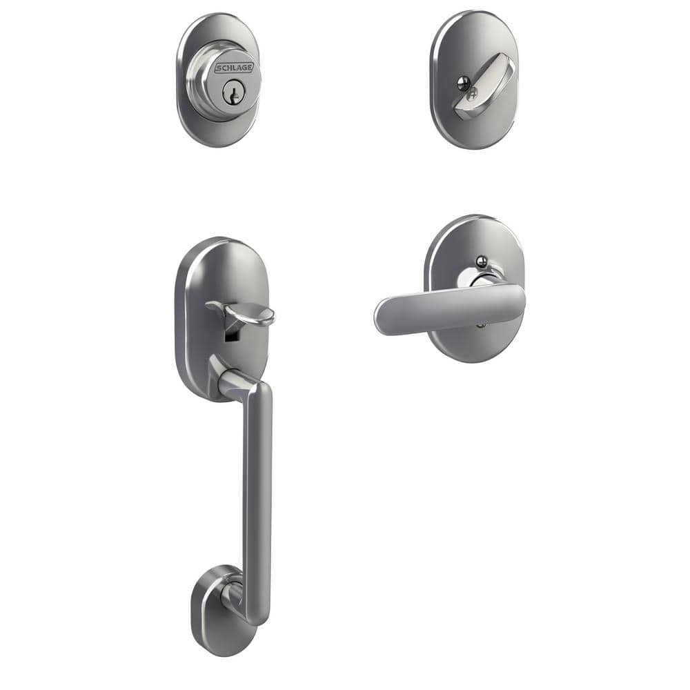 Schlage Remsen Bright Chrome Single Cylinder Door Handleset with Davlin Door Handle and Remsen Trim