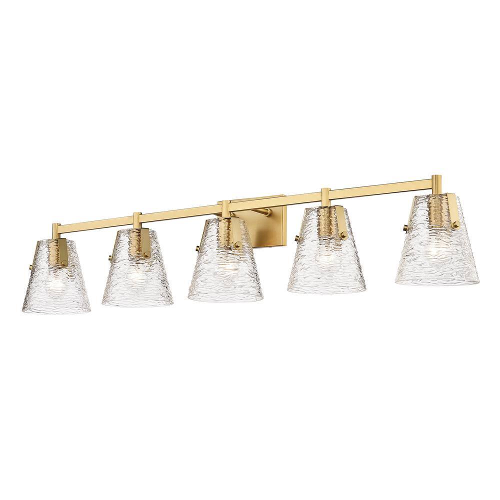 Analia Modern Gold 5-Light Vanity with Clear Ribbed Glass Shades