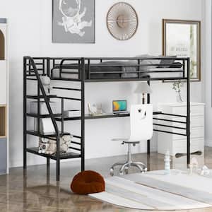 Black Twin Metal Loft Bed Frame with Desk