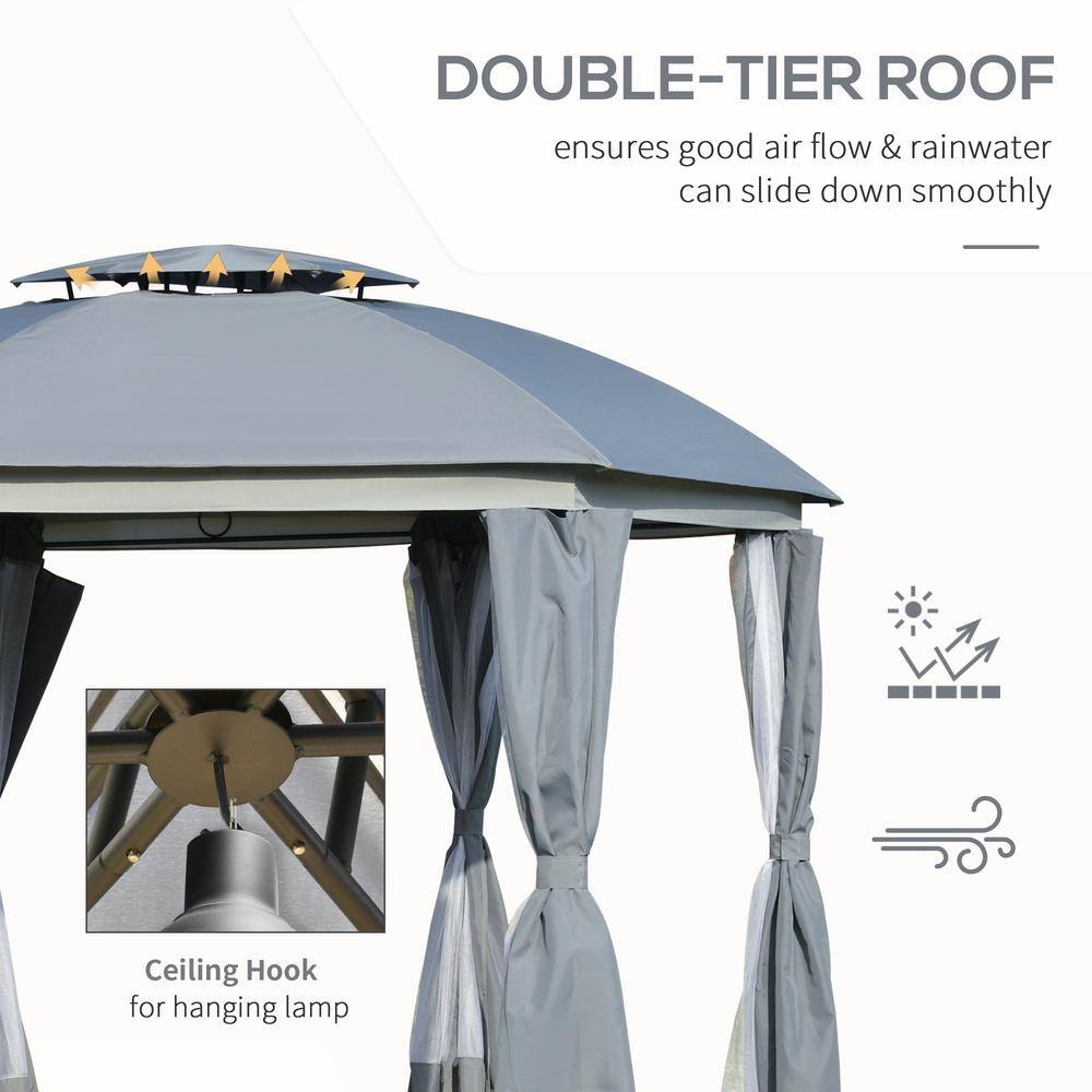 12' x 12' Gray Steel Patio Gazebo with Netting and Curtains