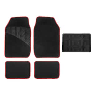 Red Color-Trimmed Liners Non-Slip Car Floor Mats with Rubber Heel Pad - Full Set