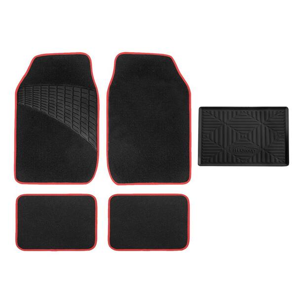 FH Group Red Color-Trimmed Liners Non-Slip Car Floor Mats with Rubber Heel Pad - Full Set