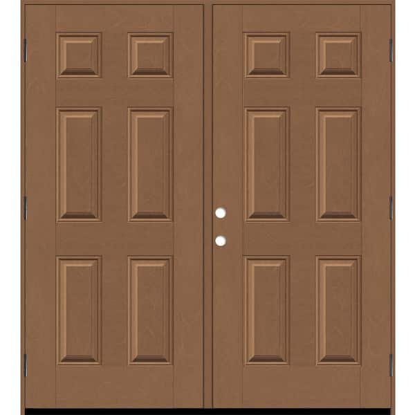 Steves & Sons Regency 72 in. x 80 in. 6 Panel LHOS AutumnWheat Stain Mahogany Fiberglass Double Prehung Front Door with 4-9/16 Jamb
