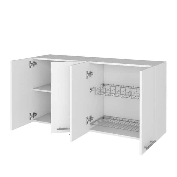 Aoibox 47.2 in. W x 13.18 in. D x 23.6 in. H White Ready to Assemble Wall Mounted Upper Kitchen Cabinet w/ 4-Doors & Shelves
