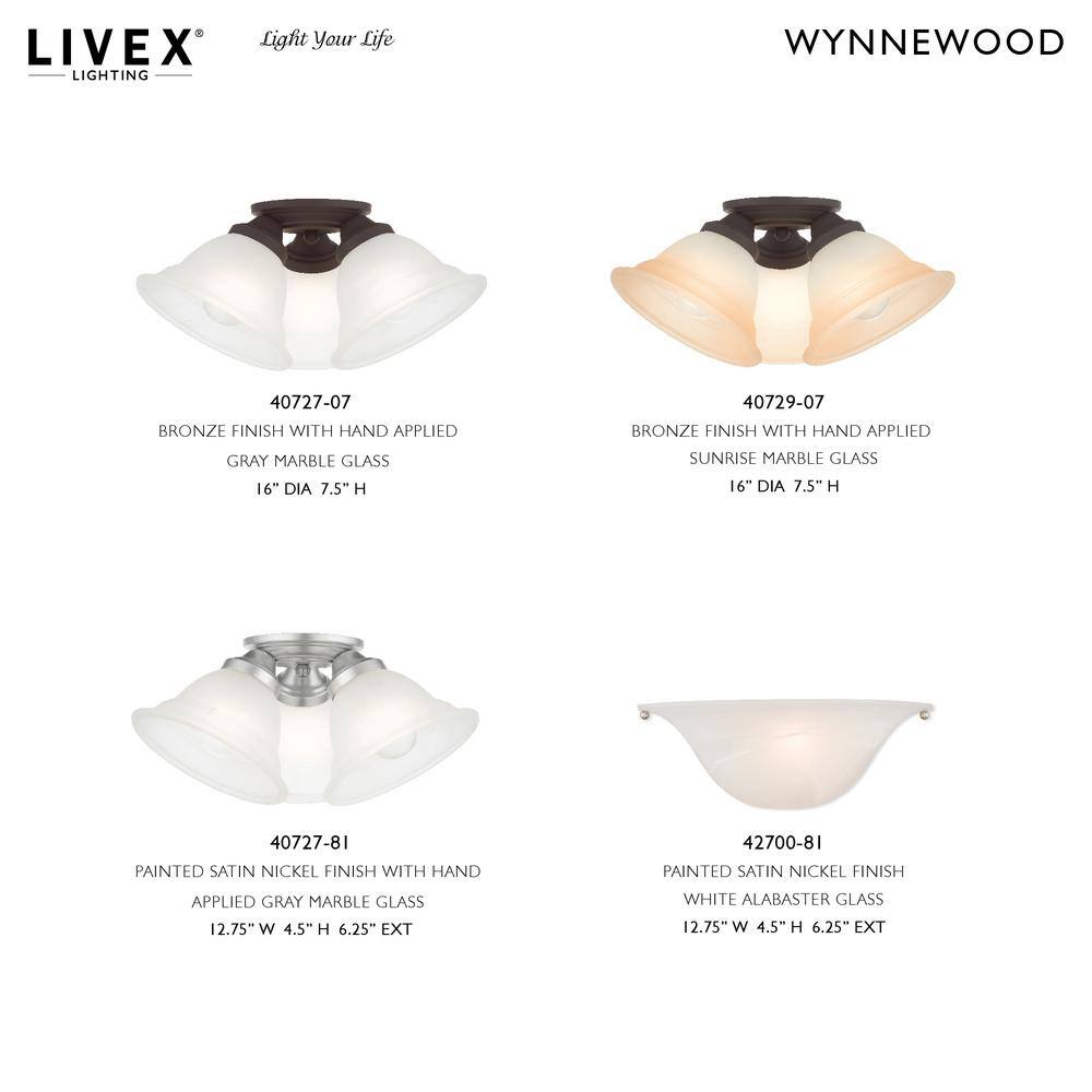 Wynnewood Bronze 3-Light Flush Mount with Gray Marble Glass