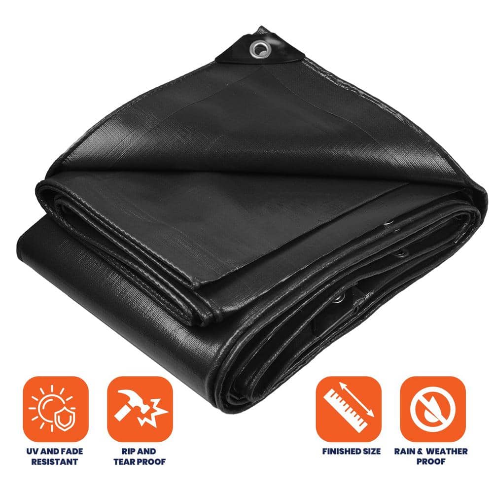 Heavy Duty Black Polyethylene Waterproof Tarp 6' x 8'