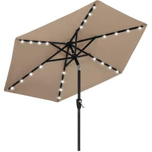 7.5 ft. Aluminum Market Solar LED Tilt Outdoor Patio Umbrella with 24LED Lights in Khaki