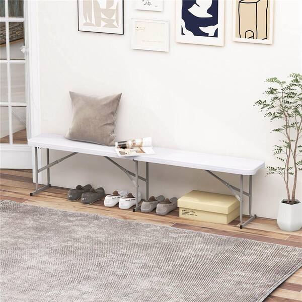 Costway White Metal Outdoor Folding Bench Ottoman with Non-slip