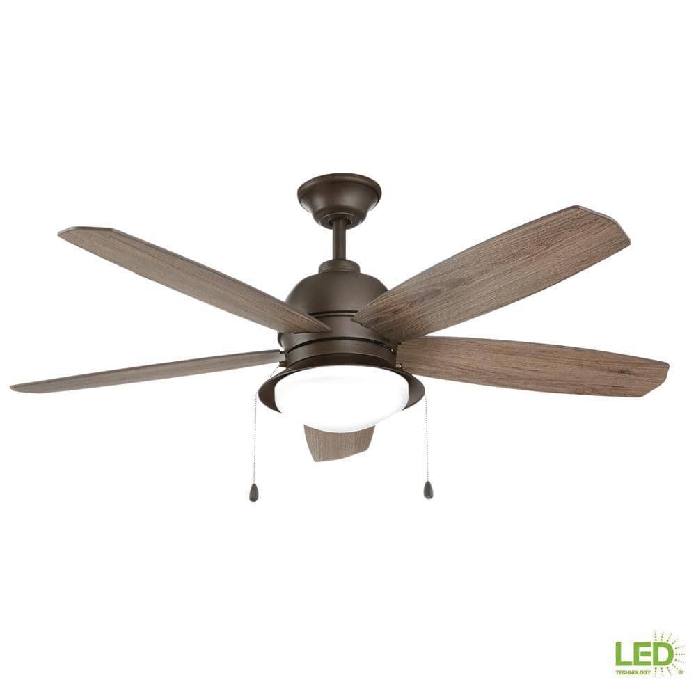 52-inch Bronze Ceiling Fan with Weathered Wood Blades and LED Light
