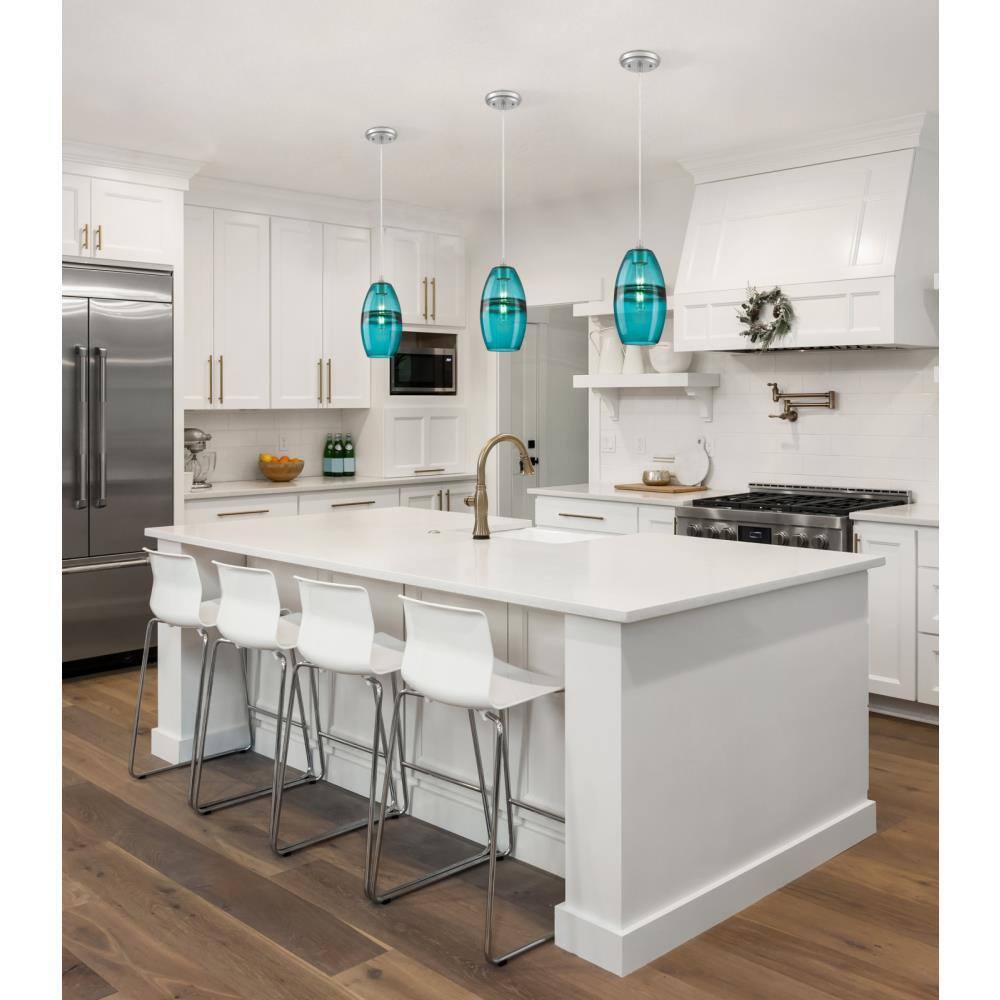 Turquoise Glass Mini Pendant with Brushed Nickel Finish