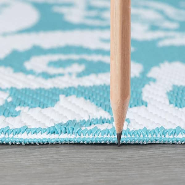 Sunset Scroll Aqua 9 ft. x 12 ft. Indoor/Outdoor Area Rug