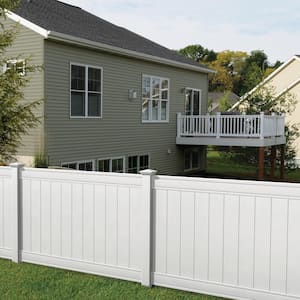 Pro Series 5 in. x 5 in. x 72 in. White Vinyl Woodbridge Routed Corner Fence Post