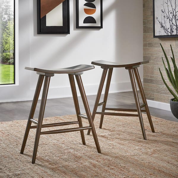 HomeSullivan 24.25 in. Walnut Solid Wood Frame Counter Stool 40698WN-24 ...