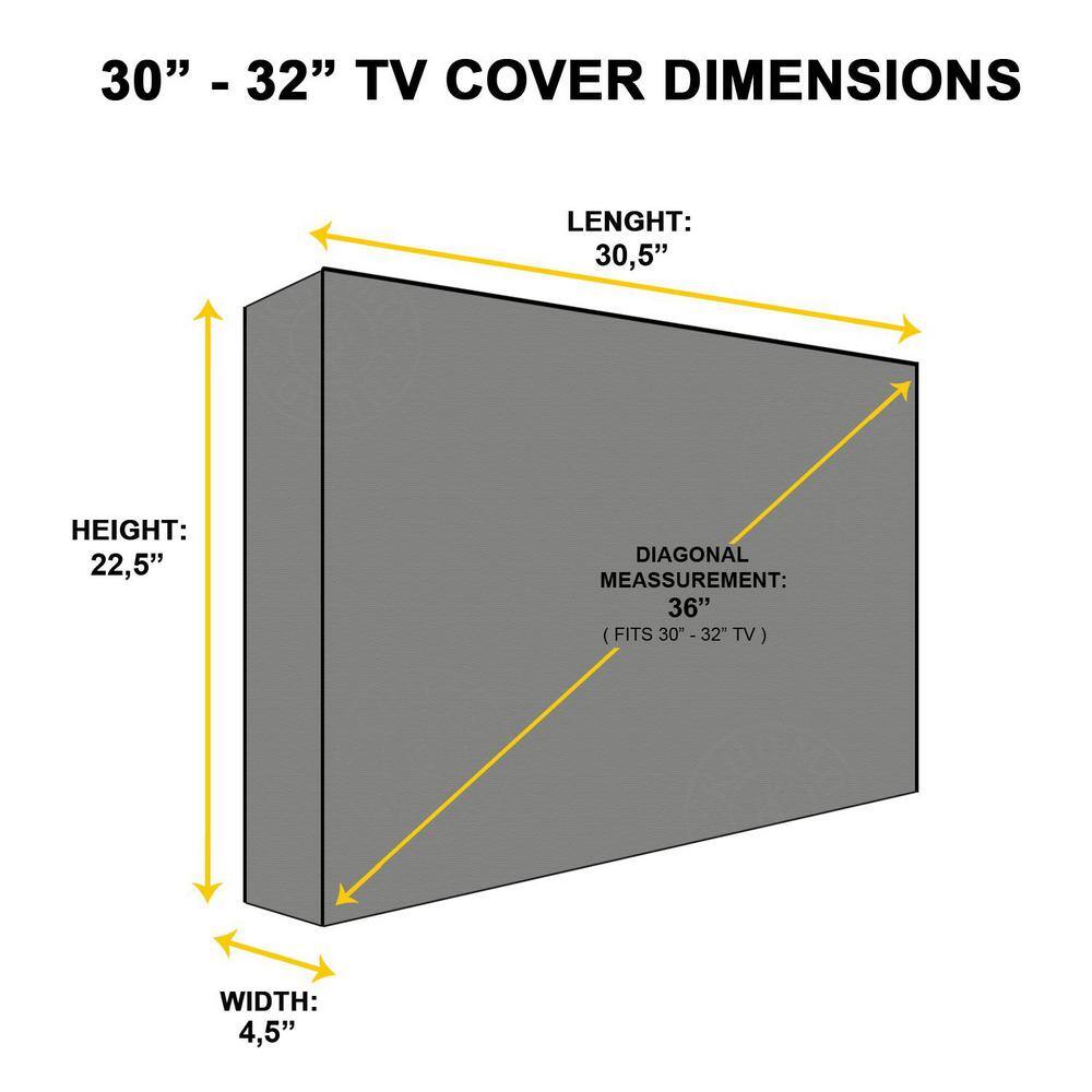 Black Weatherproof Polyester TV Cover with Remote Pocket for 30"-32" TVs
