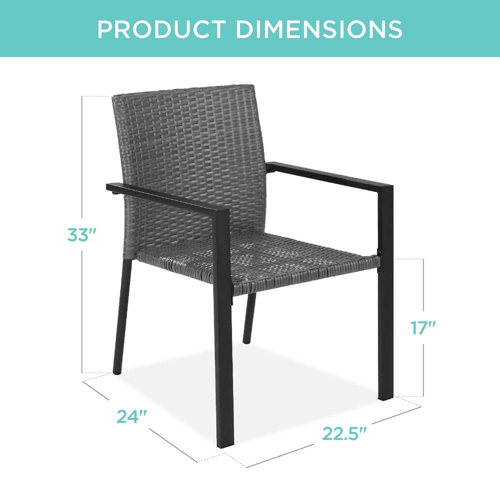Set of 2 Gray Wicker Stackable Outdoor Dining Chairs with Armrests
