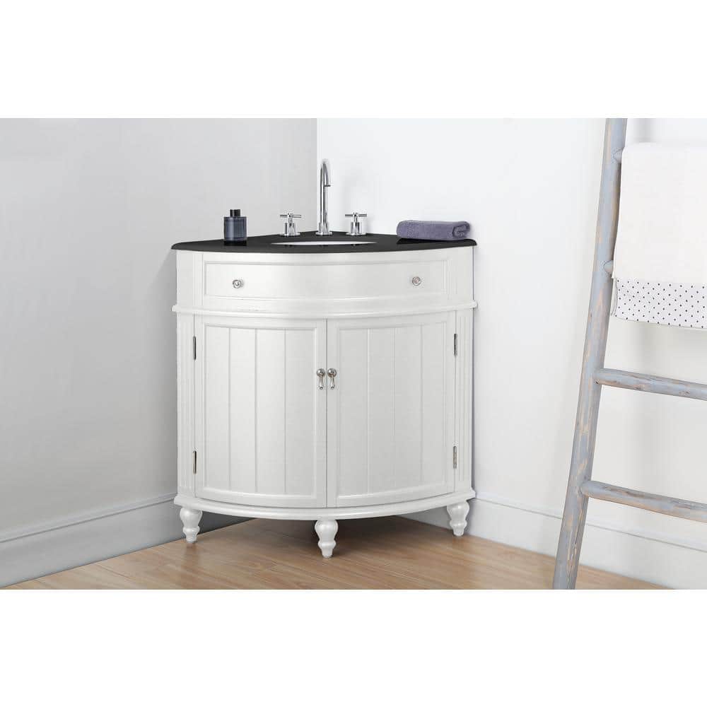 White Corner Freestanding Bathroom Vanity with Black Granite Top