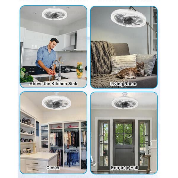 12 in. White Plastic Standard Flush Mount Modern Ceiling Fan with Light, Remote Included, Dimmable 3000K-6500K Memory