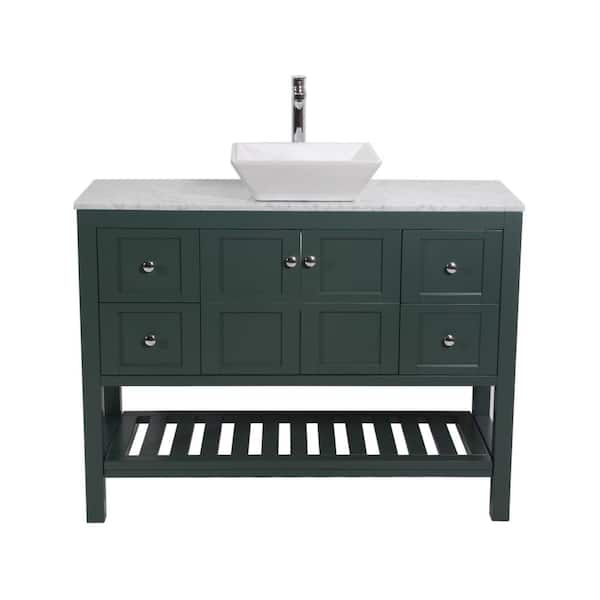 Unbranded Manhattan 48 in. W x 18 in. D x 41 in. H Single Sink Bath Vanity in Green with Marble Top with White Basin