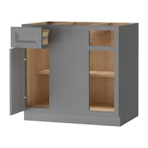 Keyport Shaker 36 in. W x 24 in. D x 34.5 in. H Plywood Ready To Assemble Blind Corner Base Kitchen Cabinet in Charcoal