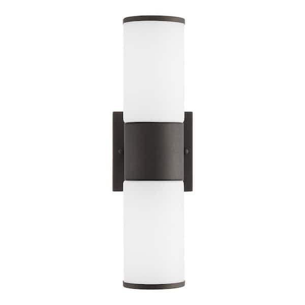 Hartford 14.25 in. Millennium Black Hardwired LED Smart Cylinder Outdoor Wall Light Sconce Powered by Hubspace